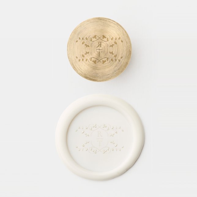 Elegant Crest Bride Groom Initials Wedding Wax Seal Stamp (Stamped)