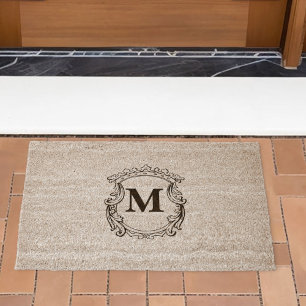Elegant Crest Custom Monogram  Fiber Doormat