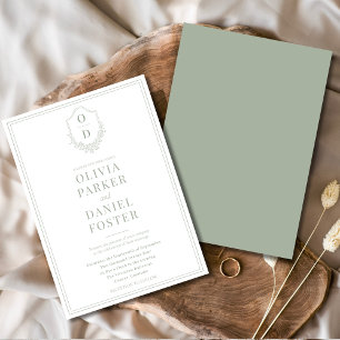 Elegant Crest Dusty Sage Green Minimalist Wedding Invitation