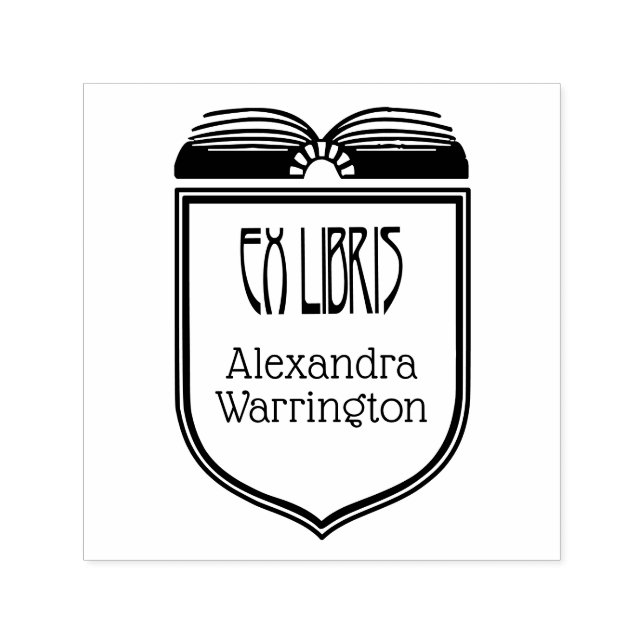 Elegant Crest Ex Libris Book Name Embosser Self-inking Stamp (Design)