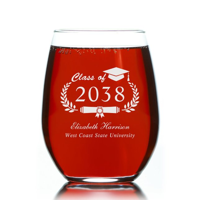 Elegant Crest Graduation Stemless Wine Glass (Creator Uploaded)