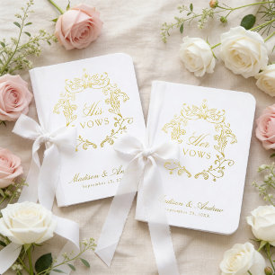 Elegant Crest His and Her Wedding Foil Vow Books