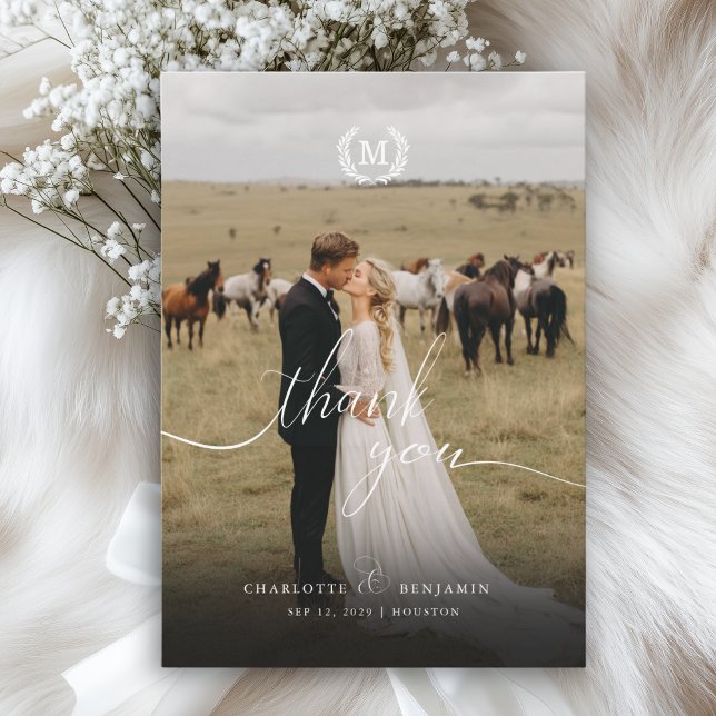 Elegant Crest Monogram 2 Photo Thank You Card (Elegant Crest Monogram 2 Photo Thank You Card)