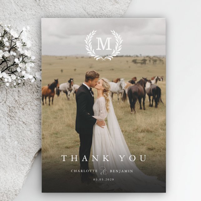 Elegant Crest Monogram 2 Photo Thank You Card (Elegant Crest Monogram 2 Photo Thank You Card)