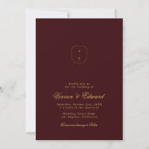 Elegant Crest Monogram Burgundy and Gold Wedding
