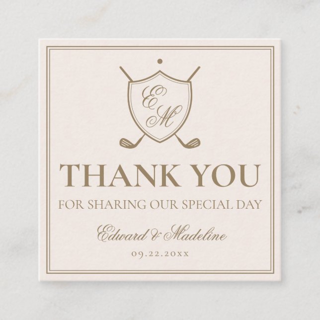 Elegant Crest Monogram Golf Wedding Favor Tag (Front)