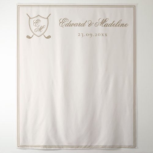 Elegant Crest Monogram Golf Wedding Photo Backdrop