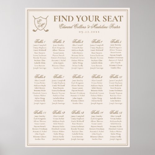 Elegant Crest Monogram Golf Wedding Seating Charts