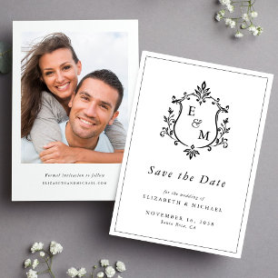 Elegant Crest Monogram Photo Wedding Save The Date