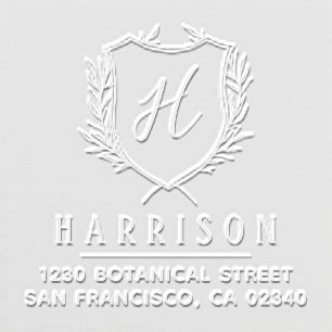 Elegant Crest Monogram Script Name Return Address Embosser