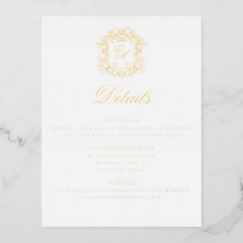 Elegant Crest Monogram Wedding Details Card