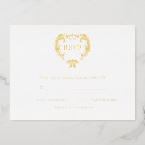 Elegant Crest Monogram Wedding Gold RSVP Cards