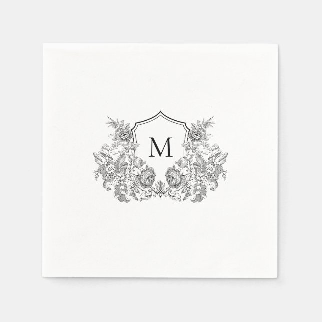 Elegant Crest Monogram Wedding Napkin (Front)