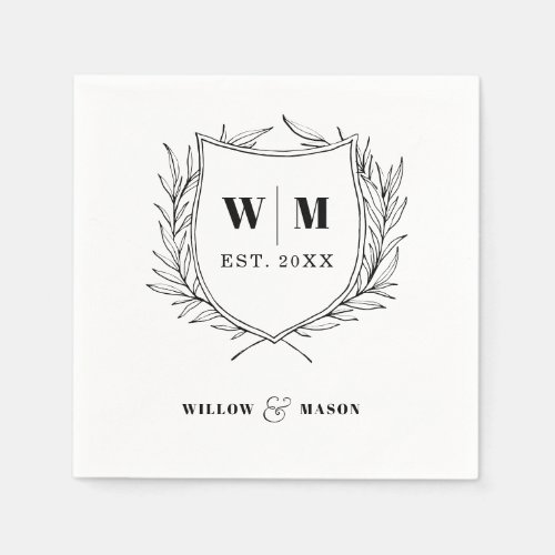 Elegant Crest Monogram Wedding Napkins