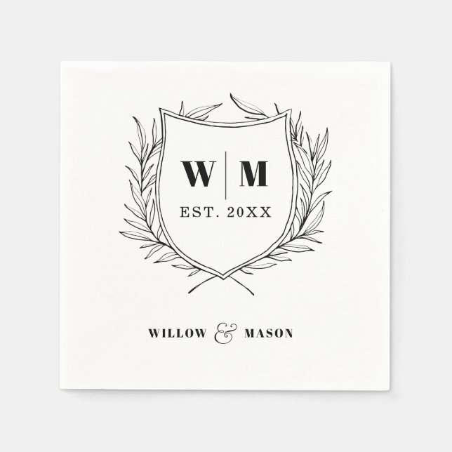 Elegant Crest Monogram Wedding Napkins (Front)