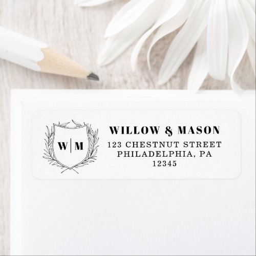 Elegant Crest Monogram Wedding Return Address Label