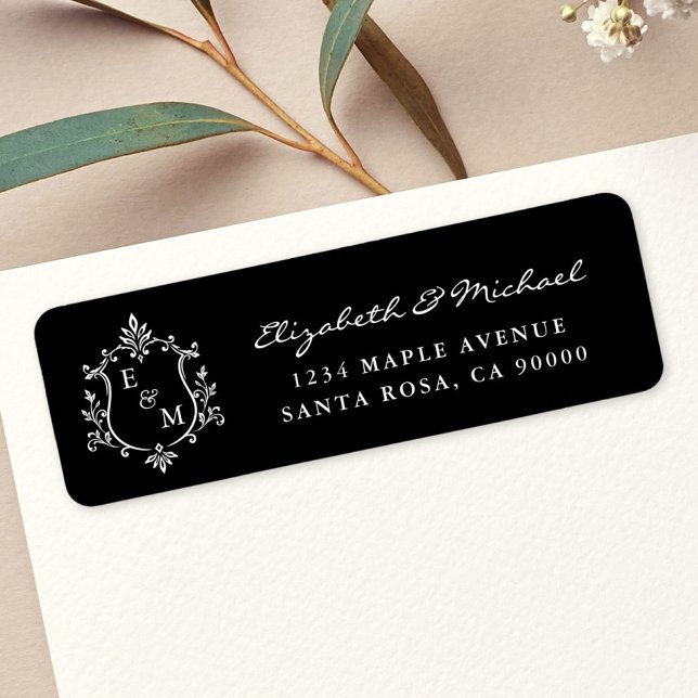 Elegant Crest Monogram Wedding Return Address Label (Elegant Crest Monogram Wedding Return Address Label)