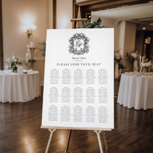 Elegant Crest Monogram Wedding Seating Chart Foam Board