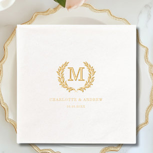 Elegant Crest Monogram White Wedding Foil Napkins