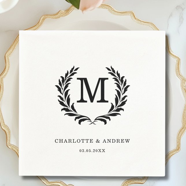 Elegant Crest Monogram White Wedding  Napkins (Elegant Crest Monogram White Wedding Napkins)