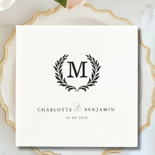 Elegant Crest Monogram White Wedding Napkins