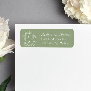 Elegant Crest Sage Green Monogram Wedding Address Label
