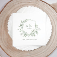 Elegant Crest Sage Watercolor Wedding Logo