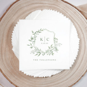 Elegant Crest Sage Watercolor Wedding Logo Napkins