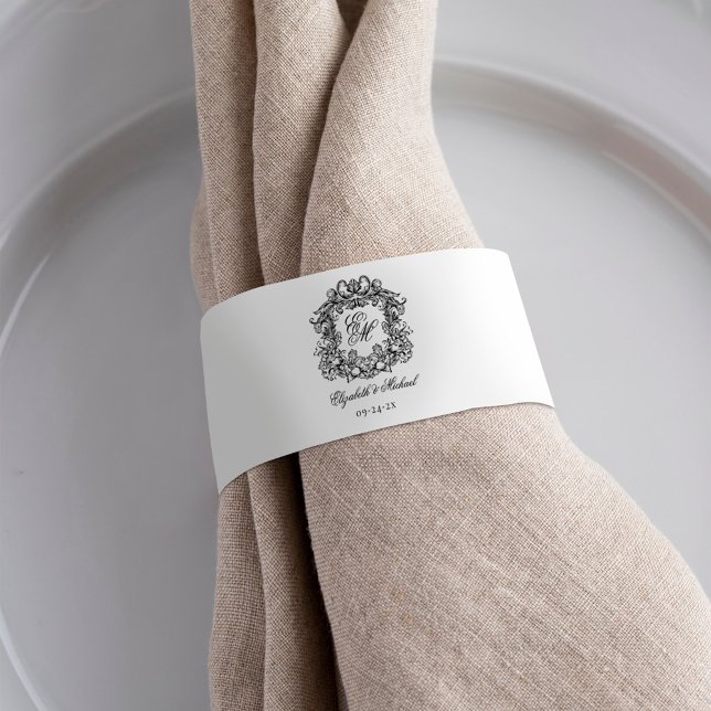Elegant Crest Script Monogram Wedding Napkin Bands (Creator Uploaded)
