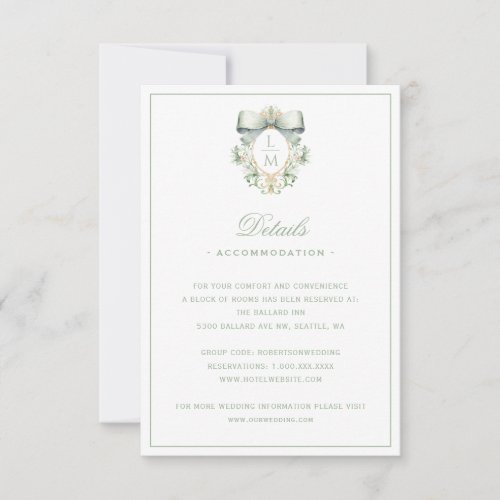 Elegant Crest w Green Bow Details Enclosure Card