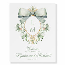 Elegant Crest w/ Green Bow Wedding Welcome