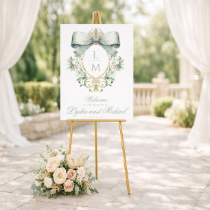 Elegant Crest w/ Green Bow Wedding Welcome Foam Board