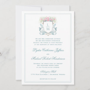 Elegant Crest w/ Roses Monogram Wedding Invitation
