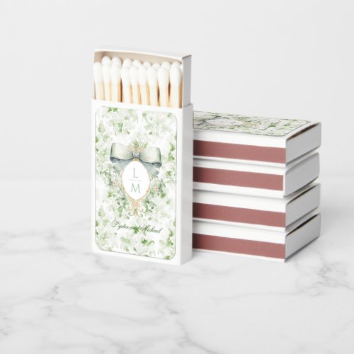 Elegant Crest w Sage Green Bow Matchboxes