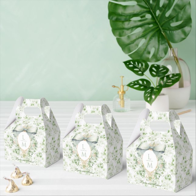 Elegant Crest w/ Sage Green Bow | Wedding Favor Boxes (Multiple)