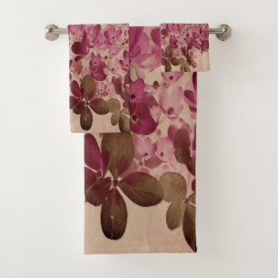 Elegant Crimson and Brown Limelight Hydrangea Bath Towel Set