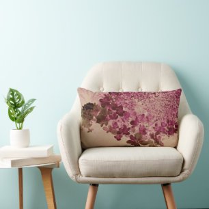 Elegant Crimson and Brown Limelight Hydrangea Lumbar Pillow