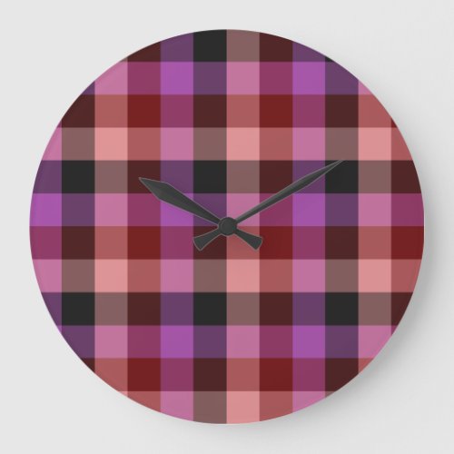 Elegant crimson and plum plaid seamless pattern large clock
