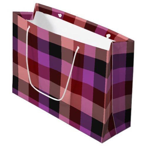 Elegant crimson and plum plaid seamless pattern large gift bag