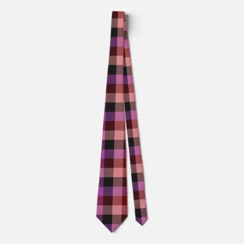 Elegant crimson and plum plaid seamless pattern neck tie