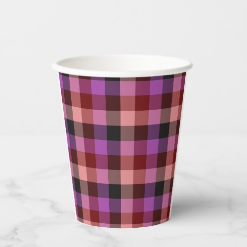 Elegant crimson and plum plaid seamless pattern paper cups