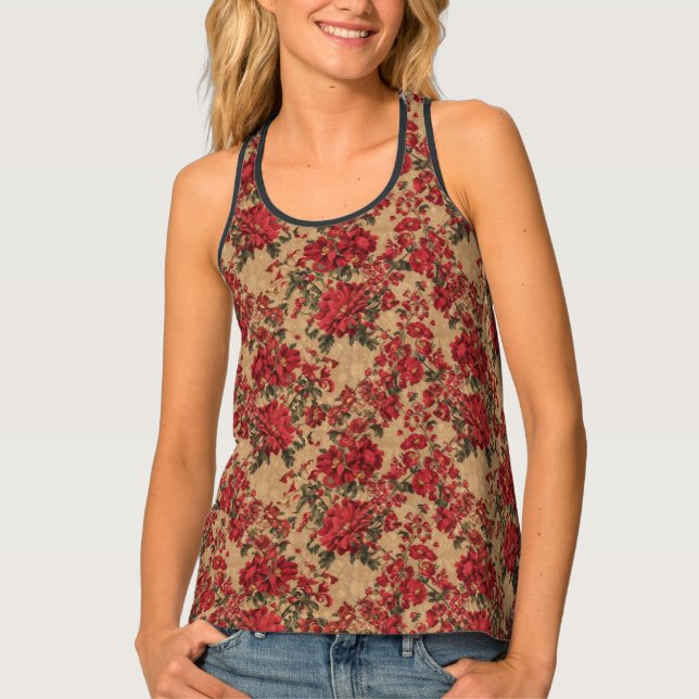 Elegant Crimson Floral | by Asarteon Tank Top (Front)