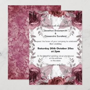 ELEGANT CRIMSON FLORAL RED GLITTER WEDDING INVITATION