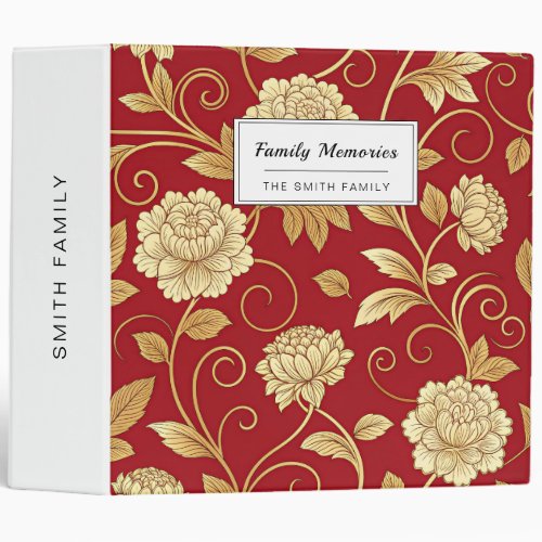 Elegant Crimson Floral Vine Pattern 3 Ring Binder