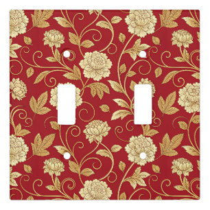 Elegant Crimson Floral Vine Pattern Light Switch Cover