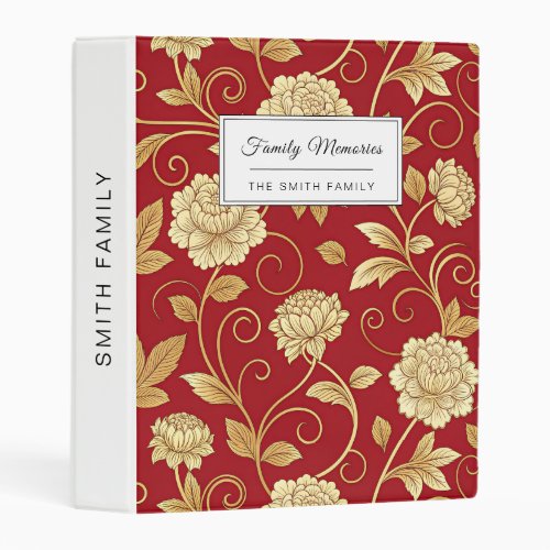 Elegant Crimson Floral Vine Pattern Mini Binder
