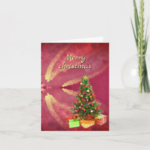 Elegant Crimson Gold Traditional Tree Christmas Holiday Card