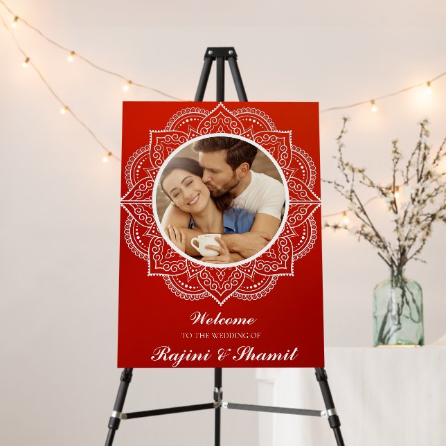 Elegant Crimson Indian Paisley Wedding Foam Board (In Situ (Stand))