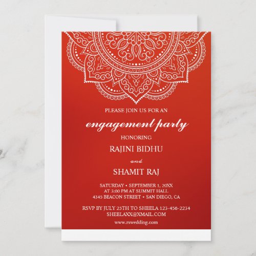 Elegant Crimson Paisley Indian Engagement Party Invitation