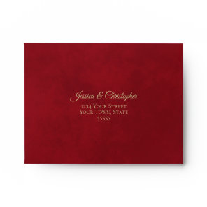 Elegant Crimson Red and Gold Lace Wedding RSVP Envelope